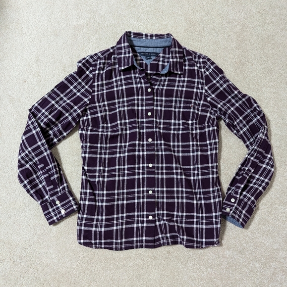 (Bundle 2 for $15) EUC Tommy Hilfiger Purple Plaid Button-up Shirt - Picture 1 of 7